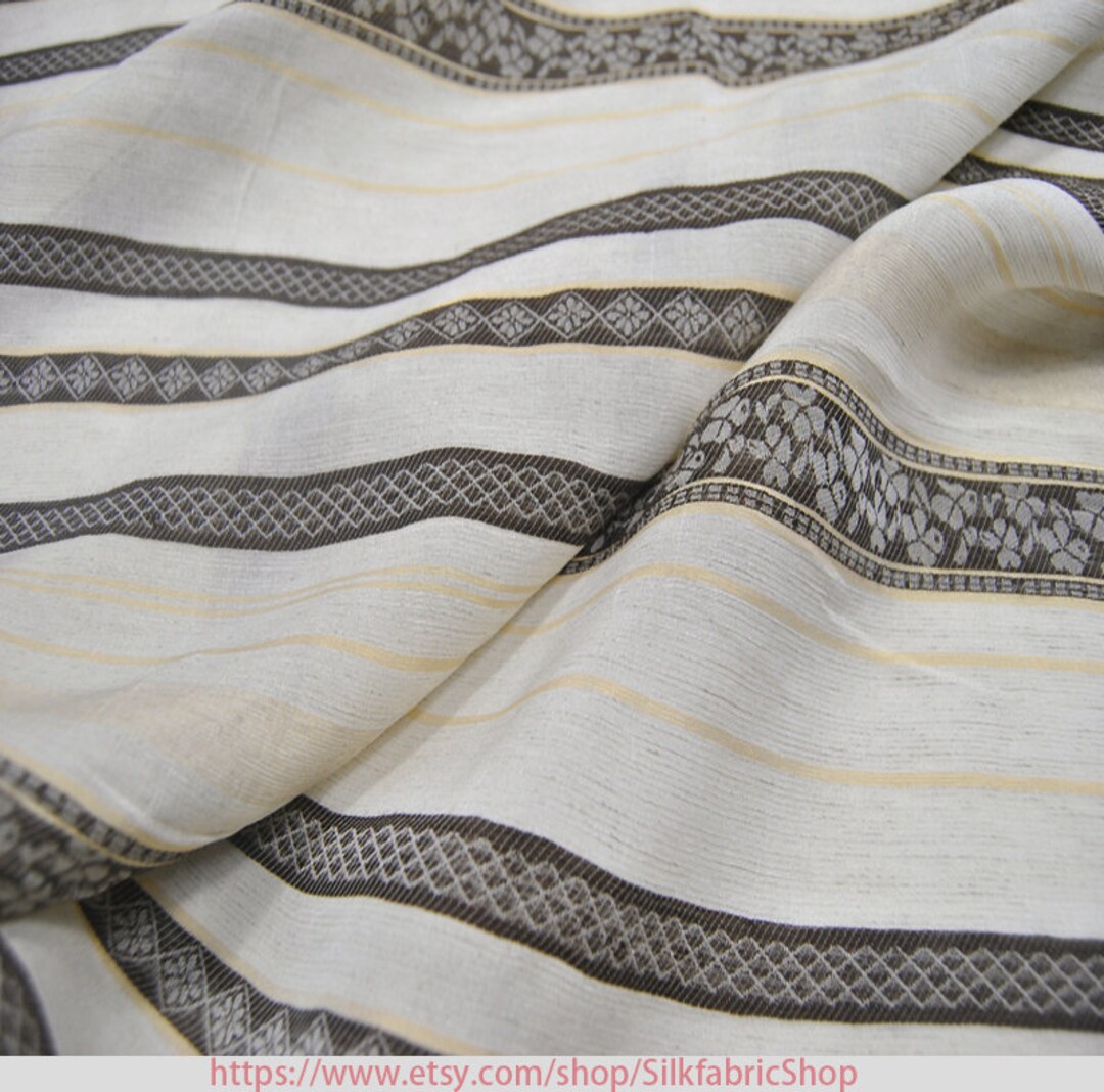 Stripes Silk Linen Fabric ,mulberry Silk Linen White Fabric, by the Yard/by the Meter Width 47