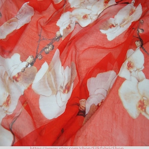 Floral Print Silk Georgette Red Fabric Width 54 inch,By The Yard/Meter