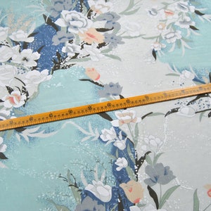 Floral Print White Lacquer Silk Cotton Blend Fabric ,Width 54 inch