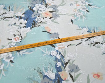 Floral Print White Lacquer Silk Cotton Blend Fabric ,Width 54 inch
