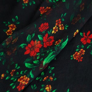 Rose Floral Print Black Silk Georgette Fabric， Width 49 inch，By The Meter\Yard Silk Fabric