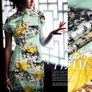 Floral Print Stretch Silk Satin Green Fabric Fashion Width 46 inch