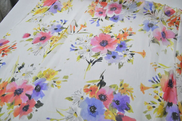 Floral Print Silk Chiffon White Fabric width 55 Inch in the - Etsy