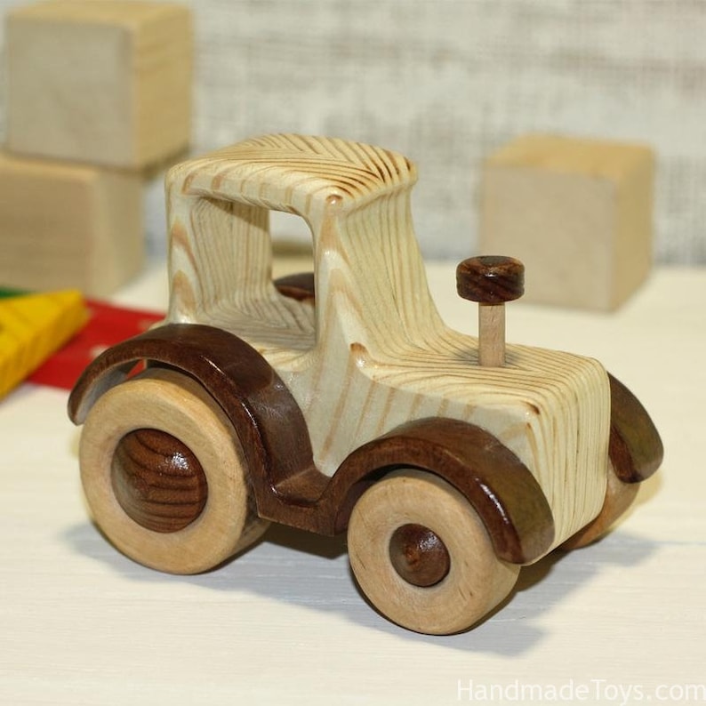 Wooden toy tractor