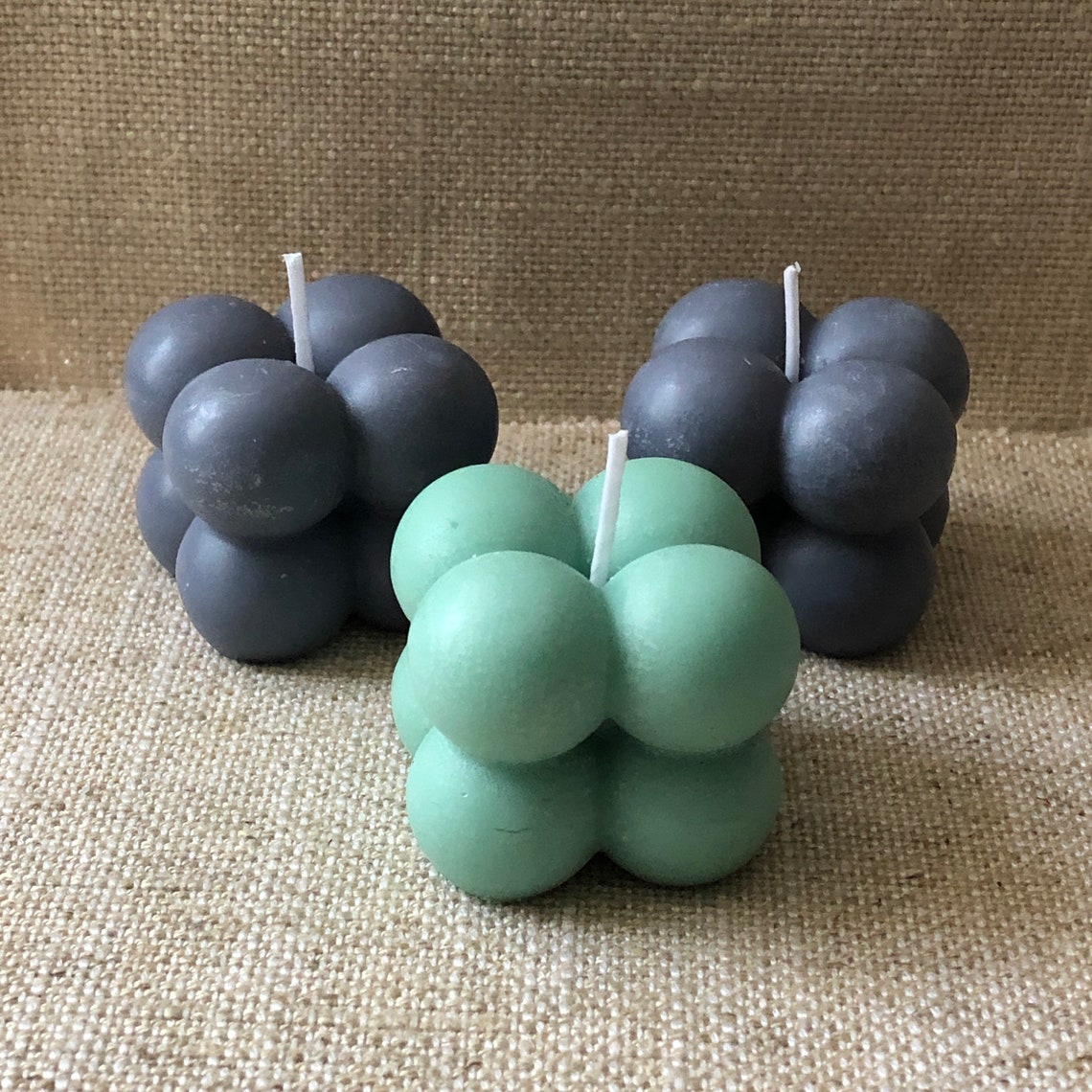 Three grey and mint green candles unscented candles bubble Etsy