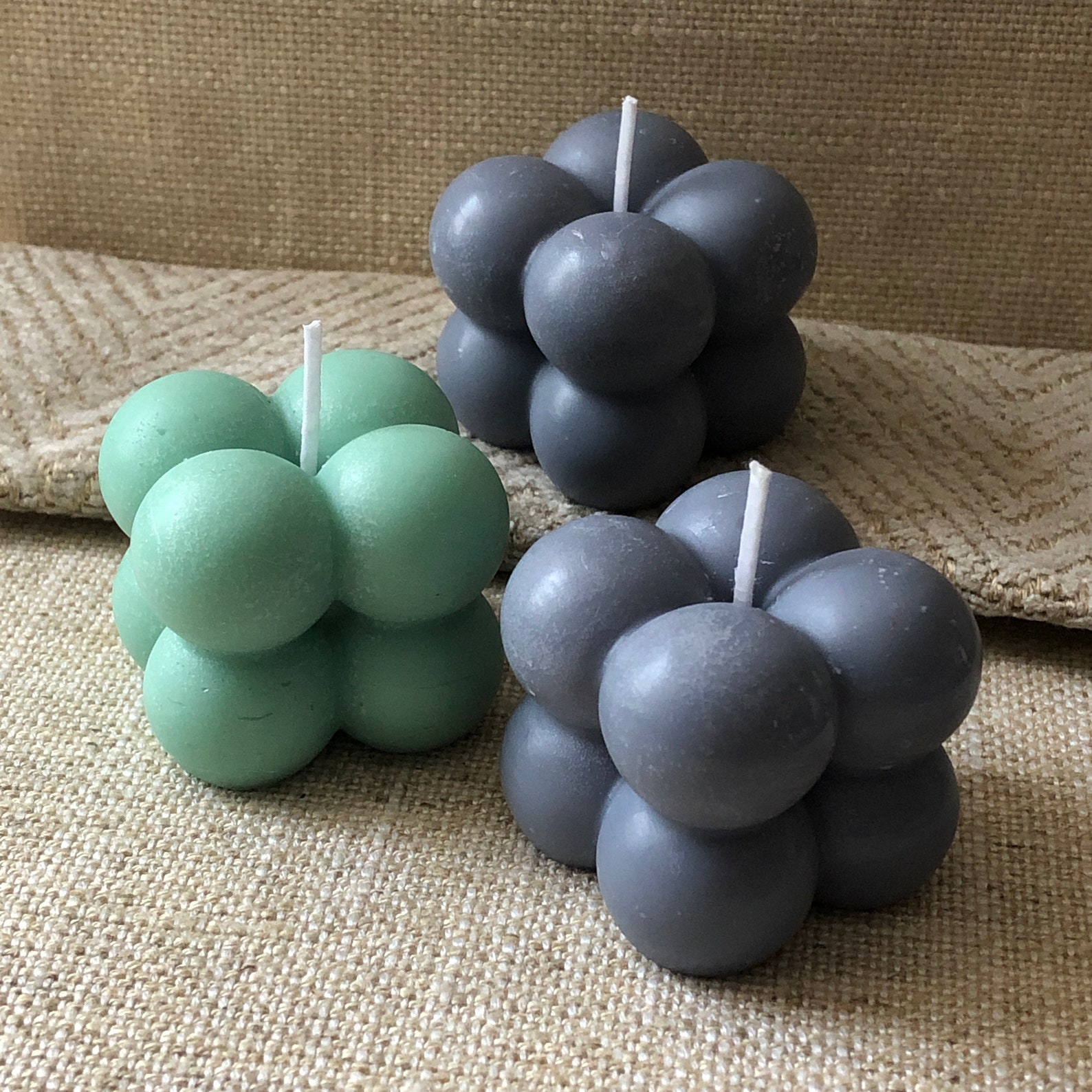Three grey and mint green candles unscented candles bubble Etsy