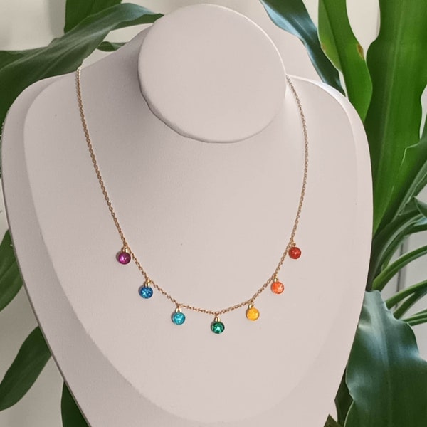 Collier arc en ciel sur mesure choisissez les couleurs des pavés en verre peints sur acier inoxydable