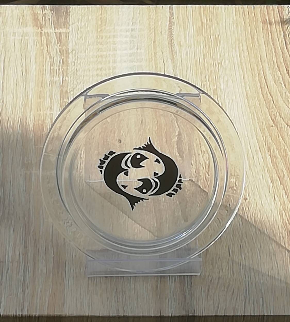 Sous Verre -Support Rond en Motif Poissons 10cm de Diamètre Interieur Ideal Pour Poser Le Sachet Thé