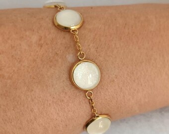 Custom made chain bracelet personalized gift glass pavement colors painted choice on silver or gold stainless steel handmade