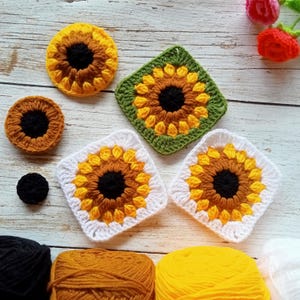 Crochet Granny Square Sunflower PDF Pattern - Instant Download