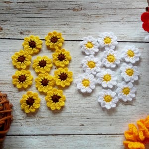 Set 25, 50, 100 piezas Flores de ganchillo Margarita, Girasol Apliques Hechos a mano Multicolor Costura en ropa, sombrero, bolso, manualidades y bricolaje