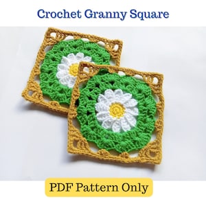 Daisy Flower Crochet Granny Square PDF Pattern - Instant Download