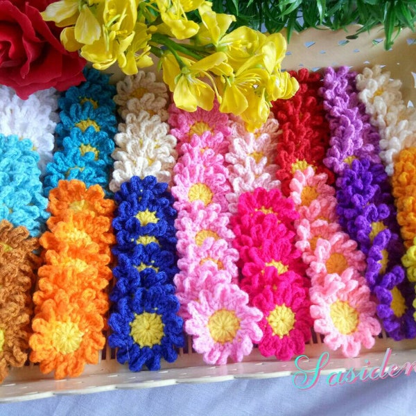 Lot of 50 Pcs Crochet Flowers Handmade Decorations Crafts DIY Multi-color