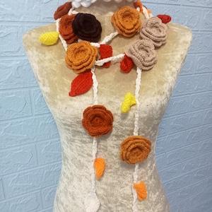Scarf Crochet Flowers Handmade Lariat Scarf For Women Infinity Scarf Necklace Flora