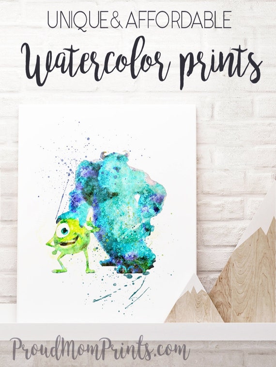Monsters Inc Wall Art Print Poster Boo Monsters University Nursery Watercolor Instant Download Printable Wall Decor Girl Baby Shower Favor