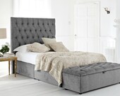 Chesterfield Headboard Divan Bed with Drawers 1000 Pocket Sprung Mattress -Any Size, Any Fabric- FREE Ottoman Blanket Box with Every Order