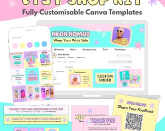 Etsy Shop Kit Bundle Canva Editable | Branding Kit, Bold Shop Icons & Social Media Templates