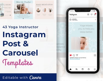 Modelli di post Instagram per yoga, post carosello Instagram su salute e benessere, coaching su Canva, feed Instagram di coaching spirituale, meditazione