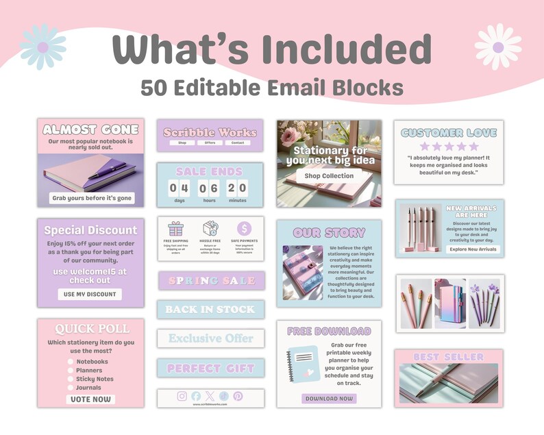 Pastell E-Mail-Newsletter-Vorlagen - 50 Mix & Match Canva Blocks Bild 2
