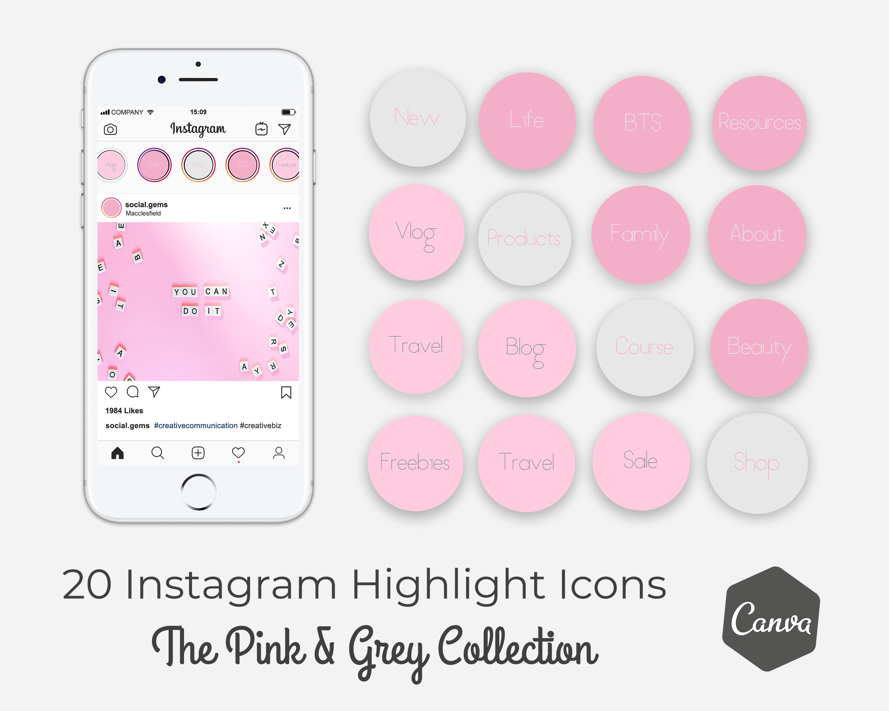 Branding Kit Social Media Icons Pink Pastels For Bloggers 45 Lifestyle ...