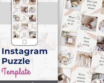 Instagram Puzzle, IG Templates, Canva Puzzle Feed, Instagram Grid, Instagram Engagement Content, Beige Boho Insta, Puzzle Feed Template