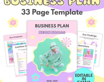Canva Business Plan Template | Startup Planner & Roadmap | 33 Page Editable Workbook