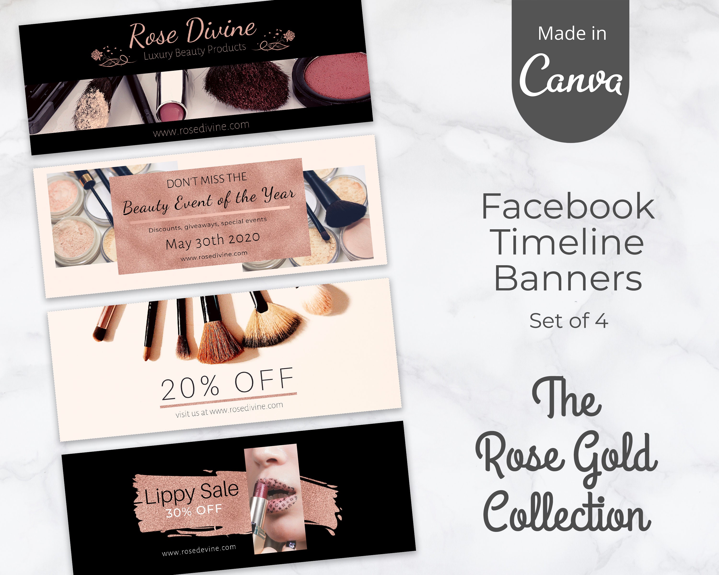 Rose Gold Facebook Cover Facebook Page Banner Canva Template Etsy