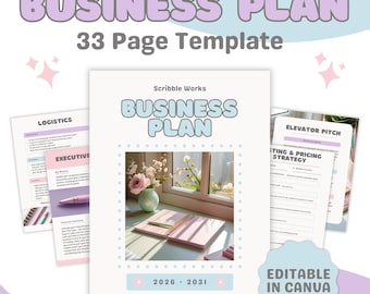 Editable Business Plan Template Canva | Startup Planner Workbook | 33 Page Digital Download