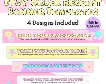 Etsy Order Receipt Banner Canva, Bold Editable Branding for Etsy Sellers