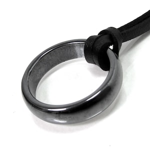 Man vrouw leren ketting, edelsteen hematiet ring hanger ketting, verstelbare ketting, surfer ketting, boho ketting, gezondheidsketting