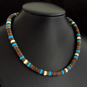 Turquoise Howlite Coconut Beaded Necklace: Tribal Surfer Style