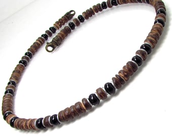 Collana fatta a mano con perline di onice e cocco - Stile Tribal Surfer