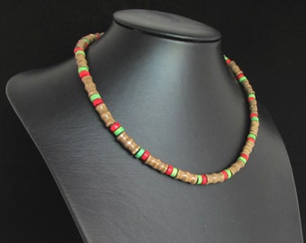 Collana girocollo in legno fatta a mano, collana in legno da uomo e da donna, collana di perline di legno, collana in legno da surfista, collana tribale, collana in legno