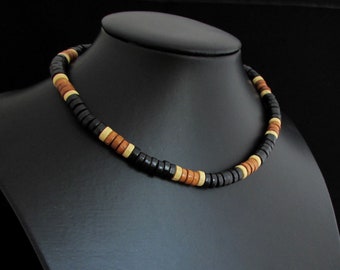 Collana girocollo in legno fatta a mano, collana in legno da donna e uomo, collana di perline di legno, collana in legno da surfista, collana tribale, collana in legno