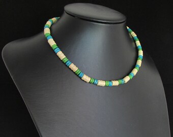 Collana girocollo in legno fatta a mano, collana in legno da uomo e da donna, collana di perline di legno, collana in legno da surfista, collana tribale, collana in legno