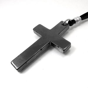 Men Pendant Leather Necklace,Hematite Cross Necklace,Unisex Women Men Necklace Adjustable,Surfer Necklace,Christian Pendant Cross Necklace