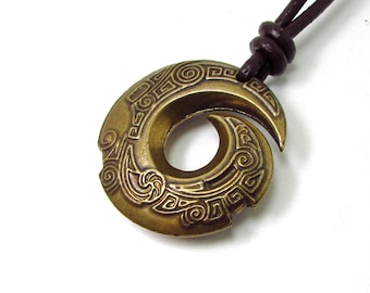 Collana con ciondolo MAORI BRONZE KORU, collana con ciondolo in pelle da uomo, collana in pelle regolabile, ciondolo Koru, regalo per lui, regalo per uomo