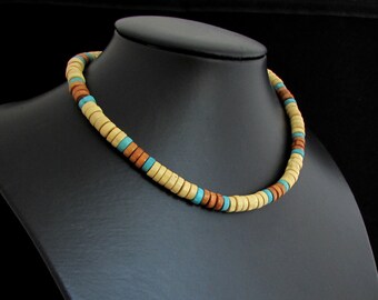 Collana girocollo in legno fatta a mano, collana in legno da uomo e da donna, collana di perline di legno, collana in legno da surfista, collana tribale, collana in legno
