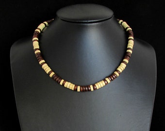 Collana girocollo con perline di legno fatte a mano: collana tribale con cordino elastico