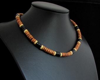 Collana girocollo in legno fatta a mano, collana in legno da uomo e da donna, collana di perline di legno, collana in legno da surfista, collana tribale, collana in legno