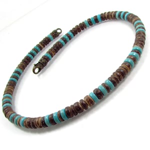 Handmade Turquoise and Coconut Necklace: Tribal Surfer Style