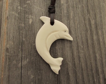 Collana con ciondolo in osso intagliato Maori a forma di delfino, collana in pelle con ciondolo da uomo e donna, collana regolabile, collana da surfista, collana tribale