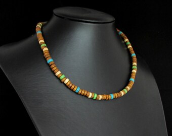 Collana girocollo in legno fatta a mano, collana in legno da uomo e da donna, collana di perline di legno, collana in legno da surfista, collana tribale, collana in legno