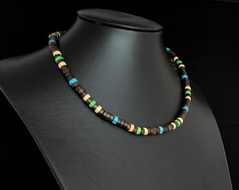 Collana girocollo in legno fatta a mano, collana in legno da uomo e da donna, collana di perline di legno, collana in legno da surfista, collana tribale, collana in legno