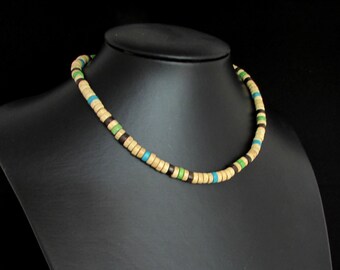 Collana girocollo in legno fatta a mano, collana in legno da uomo e da donna, collana di perline di legno, collana in legno da surfista, collana tribale, collana in legno