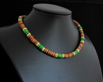 Collana girocollo in legno fatta a mano, collana in legno da uomo e da donna, collana di perline di legno, collana in legno da surfista, collana tribale, collana in legno