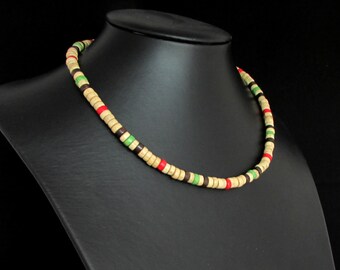 Collana girocollo in legno fatta a mano, collana in legno da uomo e da donna, collana di perline di legno, collana in legno da surfista, collana tribale, collana in legno