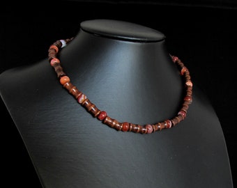 Gargantilla de madera con piedras preciosas hecha a mano, collar de madera para hombres y mujeres, collar de cuentas de madera, collar de madera de surfista, collar tribal, collar de madera