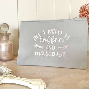 Make-Up Bag Coffee and Mascara, Cosmetic Bag for Friend, Mum, Birthday, Christmas Present, Bridesmaid Gift, Rose Gold, Lots of Colours