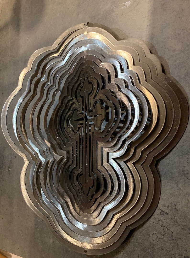 Silver Cross Wind Spinner Large Etsy